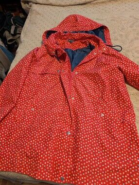 Bonmarche Red Hooded Rain Jacket with White Square Print
